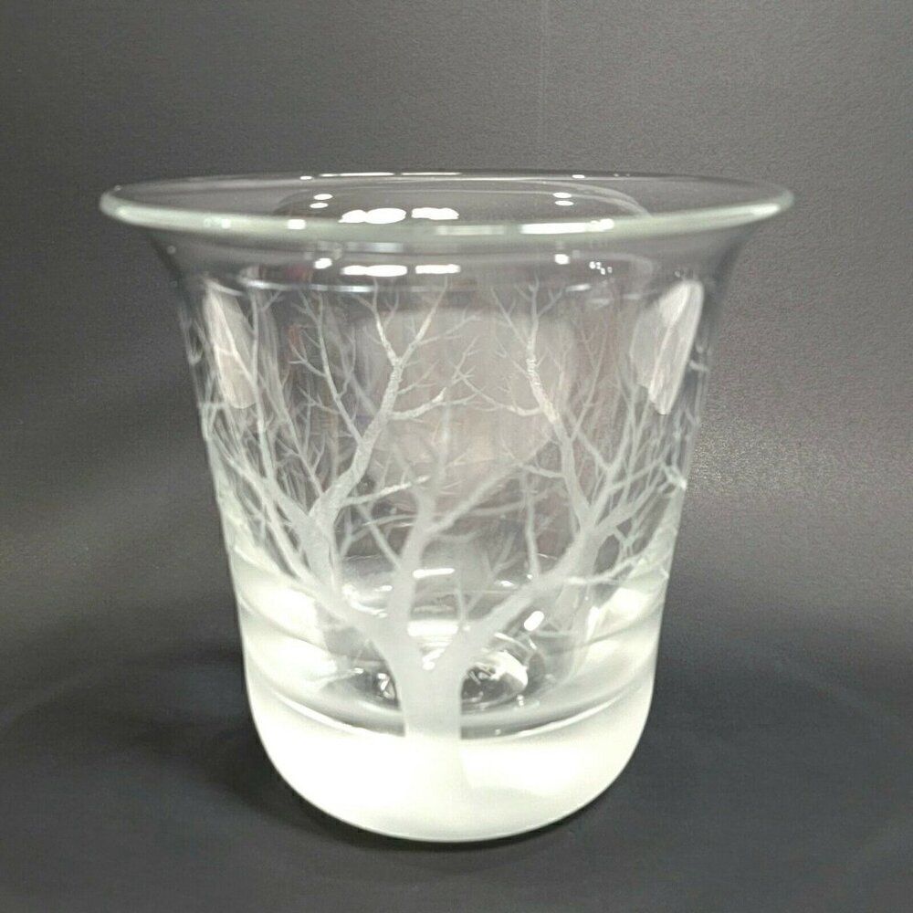 RAY LAPSYS Etched Tree Decor Art Glass‎ Vase 6" Signed | 88'